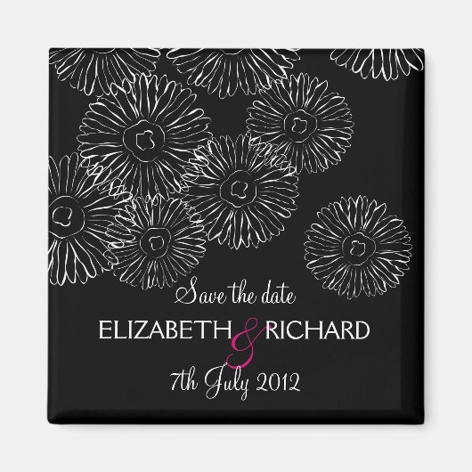 Schwarz-Weiß-Frühlingsblumen "Save the Date" Magnet (Vorne)