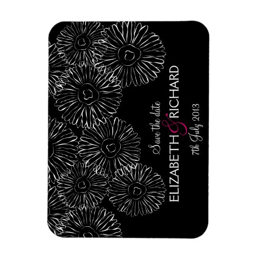 Schwarz-Weiß-Frühlingsblumen "Save the Date" Magnet (Vertikal)