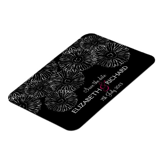Schwarz-Weiß-Frühlingsblumen "Save the Date" Magnet (Linke Seite)