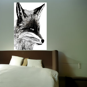 Schwarz-Weiß-Fuchs-Portrait   AI Art Poster
