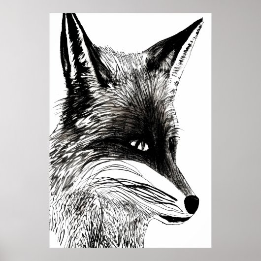 Schwarz-Weiß-Fuchs-Portrait | AI Art Poster (Vorne)