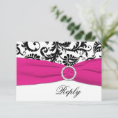 Schwarz, Weiß, Fuchsia Damaskus-Antwortkarte RSVP Karte (Stehend Vorderseite)