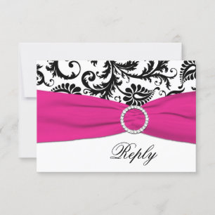 Schwarz, Weiß, Fuchsia Damaskus-Antwortkarte RSVP Karte