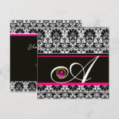 SCHWARZ WEISS FUCHSIA DAMAST MONOGRAMM Amethyst G Einladung (Vorne/Hinten)