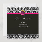 SCHWARZ WEISS FUCHSIA DAMAST MONOGRAMM Amethyst G Einladung (Rückseite)