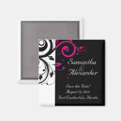 Schwarz, Weiß, Fuchsia Reverse Swirl Wedding Magne Magnet (Vorderseite/Rückseite)