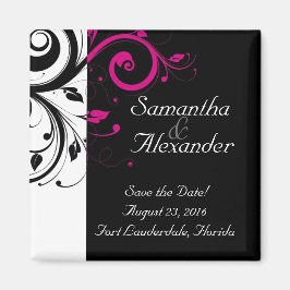 Schwarz, Weiß, Fuchsia Reverse Swirl Wedding Magne Magnet