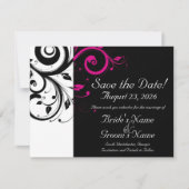 Schwarz, Weiß, Fuchsia Swirl Hochzeit Sichern Sie Save The Date (Vorderseite)