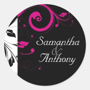 Schwarz, Weiß, Fuchsienwirbel - passender Umschlag Runder Aufkleber