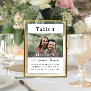 Schwarz-Weiß-Fun-Facts-Foto-Hochzeitstischkarte Tischnummer