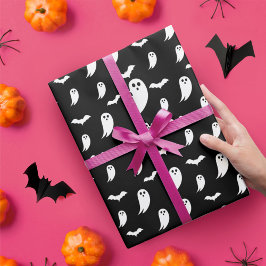Schwarz & Weiß Fun Halloween Ghost & Bats Muster Geschenkpapier