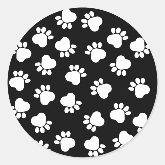 Schwarz-Weiß-Fun-Paw-Prints Runder Aufkleber (Vorderseite)