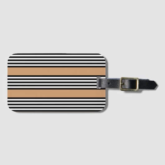 Schwarz-Weiß-Fünf-Streifen-Muster mit Bräune Gepäckanhänger (Vorderseite (Horizontal))