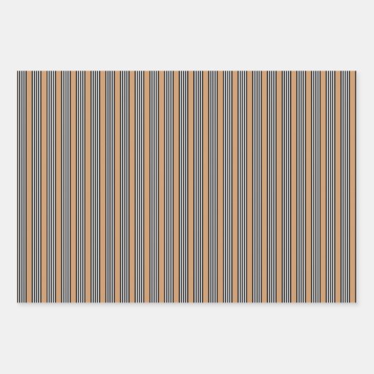 Schwarz-Weiß-Fünf-Streifen-Muster mit Bräune Geschenkpapier Set (Vorderseite 3)