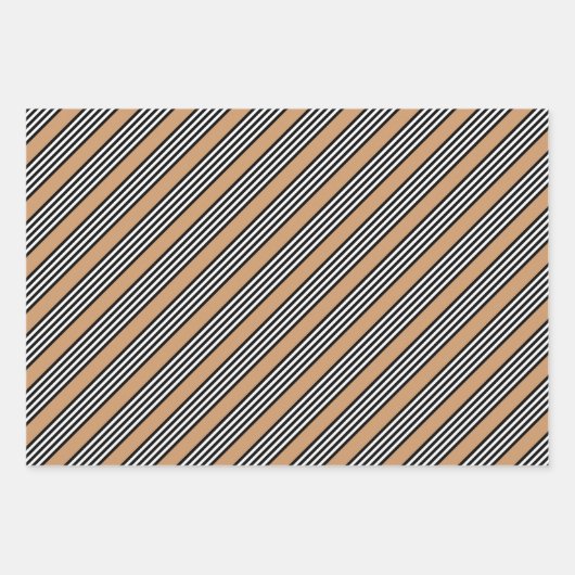 Schwarz-Weiß-Fünf-Streifen-Muster mit Bräune Geschenkpapier Set (Vorderseite 2)