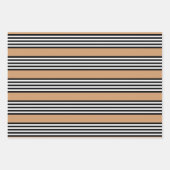 Schwarz-Weiß-Fünf-Streifen-Muster mit Bräune Geschenkpapier Set (Vorderseite)