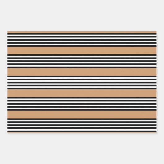 Schwarz-Weiß-Fünf-Streifen-Muster mit Bräune Geschenkpapier Set (Vorderseite)