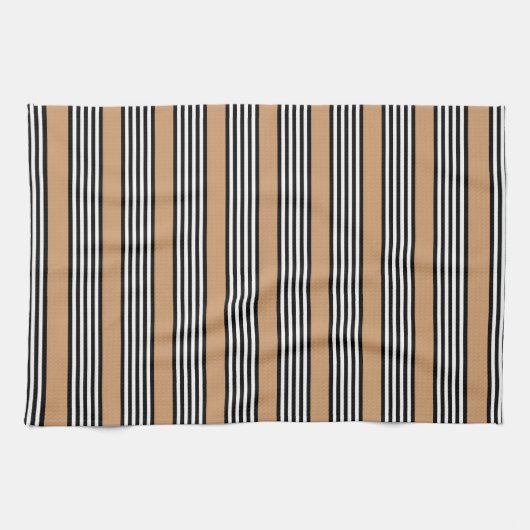 Schwarz-Weiß-Fünf-Streifen-Muster mit Bräune Geschirrtuch (Horizontal)