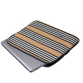 Schwarz-Weiß-Fünf-Streifen-Muster mit Bräune Laptopschutzhülle (Vorne Knopf)