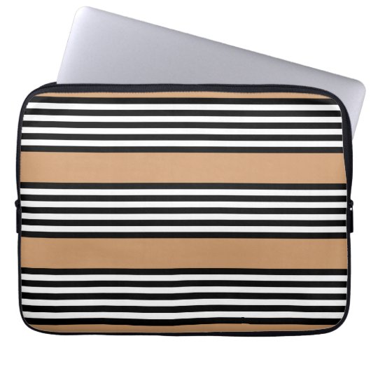 Schwarz-Weiß-Fünf-Streifen-Muster mit Bräune Laptopschutzhülle (Vorderseite)