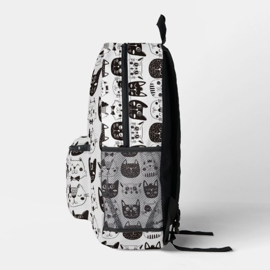 Schwarz-Weiß-Funny Cat Faces Muster Bedruckter Rucksack (Rechts)