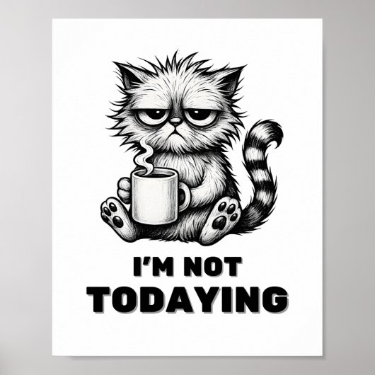 Schwarz-Weiß-Funny-Grumpy Cat Kaffeekunst Kunst Poster (Vorne)
