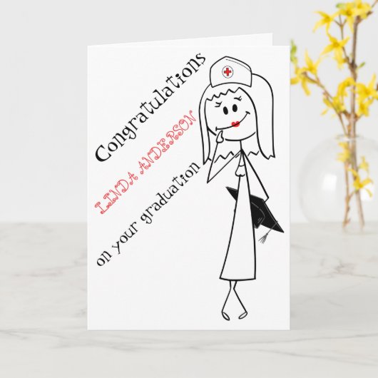 Schwarz-weiß Funny Nurse Abschluss Herzlichen Glüc Karte (Gelbe Blume)