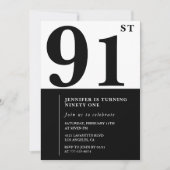 Schwarz-weiß für ihren 91. Geburtstag Einladung (Vorderseite)