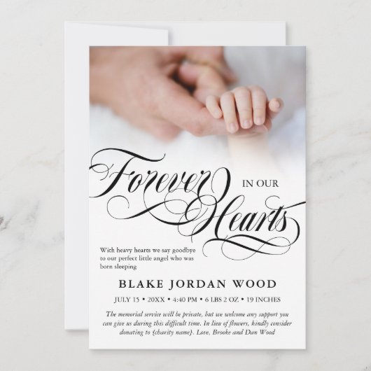 Schwarz-weiß für immer in unserem Hearts Baby Memo Ankündigung (Vorderseite)