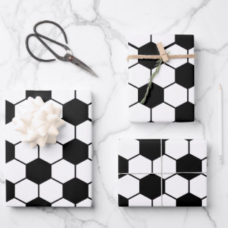Schwarz-Weiß-Fußball-Ball-Muster Wrapping Paper Geschenkpapier Set