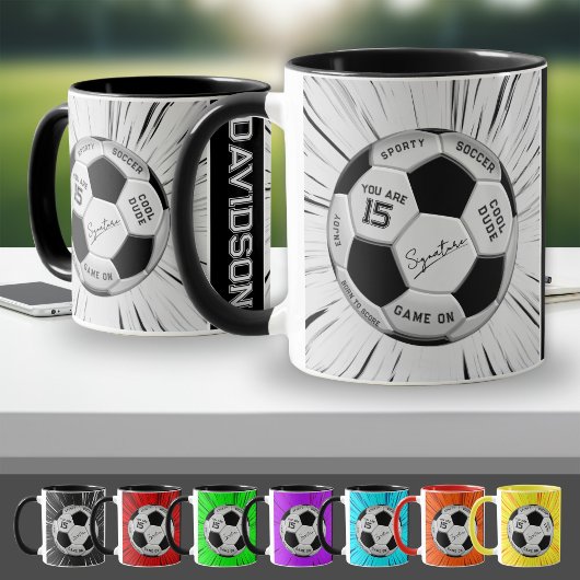 Schwarz Weiß Fußball Custom Alter Name Geburtstag Tasse