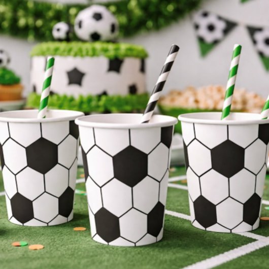 Schwarz-Weiß-Fußball-Geometrisches Muster Pappbecher