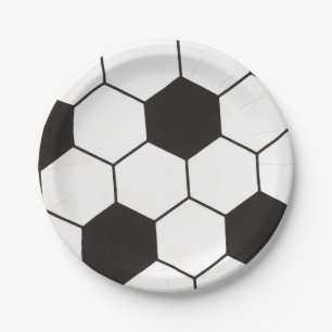 Schwarz-Weiß-Fußball-Geometrisches Muster Pappteller