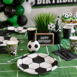 Schwarz-Weiß-Fußball-Geometrisches Muster Pappteller