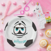 Schwarz-Weiß-Fußball lustiges Gesicht Pappteller (Party)