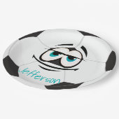 Schwarz-Weiß-Fußball lustiges Gesicht Pappteller (Schrägansicht)