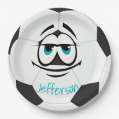 Schwarz-Weiß-Fußball lustiges Gesicht Pappteller (Vorderseite)