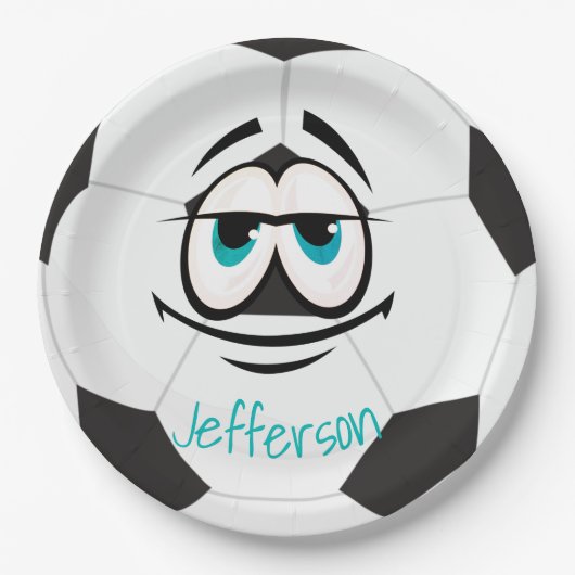 Schwarz-Weiß-Fußball lustiges Gesicht Pappteller (Vorderseite)