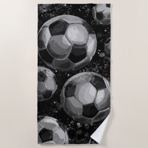 Schwarz-Weiß-Fußballmuster – Kühne Sportart Strandtuch