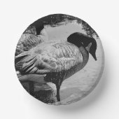 Schwarz-Weiß Gänse Stille Moment am See. Pappteller (Vorderseite)