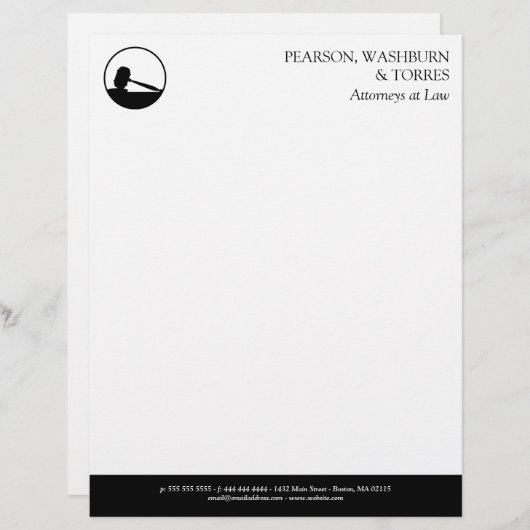 Schwarz-Weiß-Gavel-Icon-Anwälte auf dem Rechtsweg Briefkopf (Vorne/Hinten)