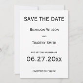 Schwarz-Weiß-Gay-Hochzeit speichern Sie die Datums Einladung (Rückseite)