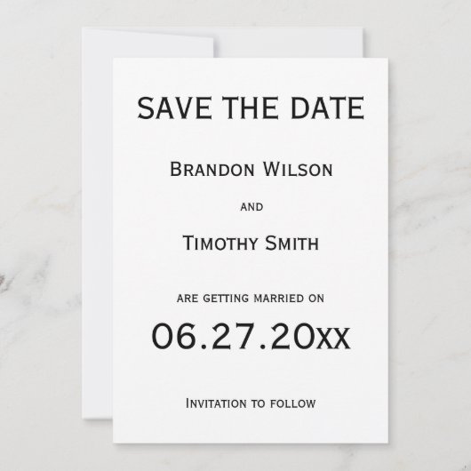 Schwarz-Weiß-Gay-Hochzeit speichern Sie die Datums Einladung (Rückseite)