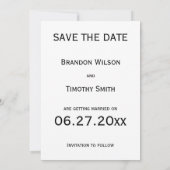 Schwarz-Weiß-Gay-Hochzeit speichern Sie die Datums Einladung (Rückseite)