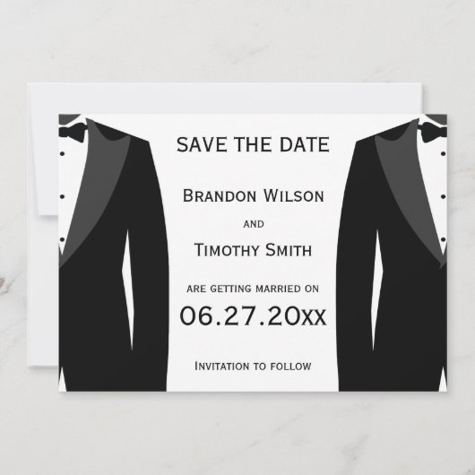 Schwarz-Weiß-Gay-Hochzeit speichern Sie die Datums Save The Date (Rückseite)