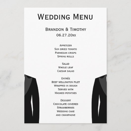 Schwarz-Weiß-Gay-Hochzeitskarten Menükarte (Vorderseite)