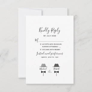 Schwarz-weiß Gay Wedding RSVP Karte