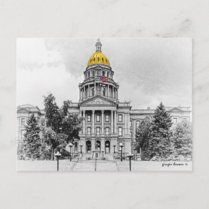 Schwarz-Weiß, Gebäude des Colorado State Capitol # Postkarte