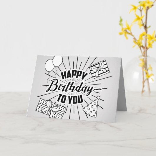 Schwarz-Weiß-Geburtstag Karte (Gelbe Blume)