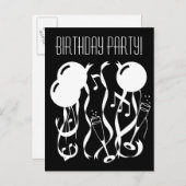 Schwarz/Weiß Geburtstagsfeier Einladung Postkarte (Vorne/Hinten)